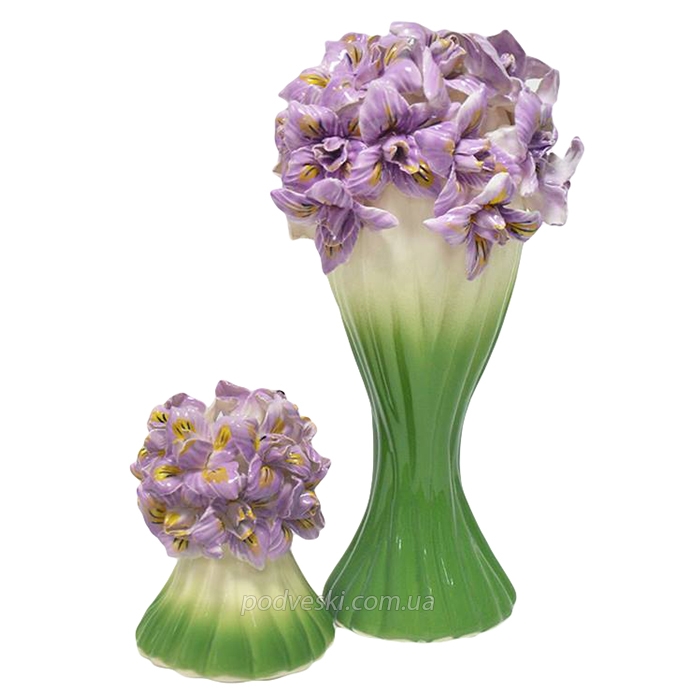 набор керамики ваза и подсвечник с цветами ручной лепки