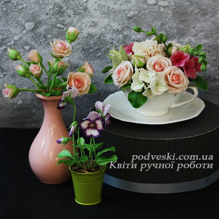 цветы из полимерной глины холодный фарфор купить цветы в интерьер